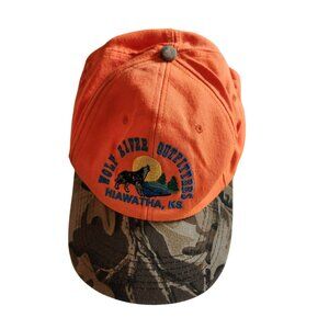 Orange & Camouflage Outdoor Cap hat "Wolf River Outfitters Hiawatha KS"